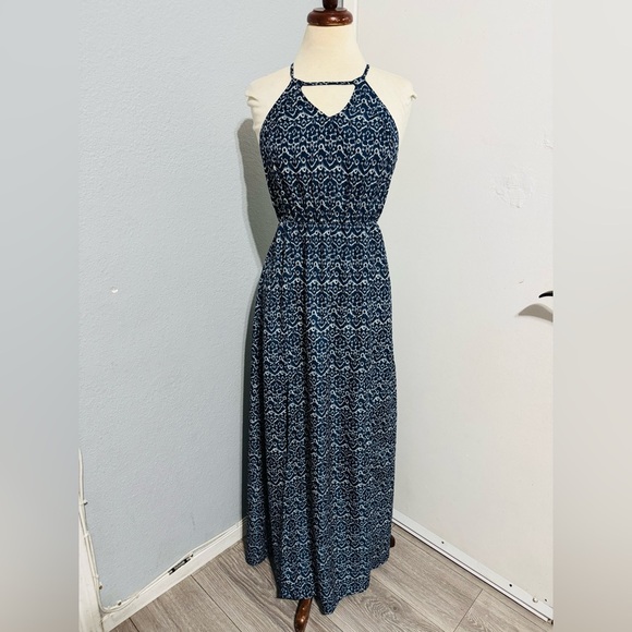 BP Women Blue Halter Elegant Summer Slit Maxi Dress Size M Elastic Waist Band - Picture 5 of 17